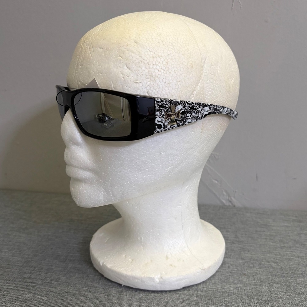 Choppers Sunglasses Mens OS Black Silver 6775-SLV Skull Graphic Wrap Biker Y2K